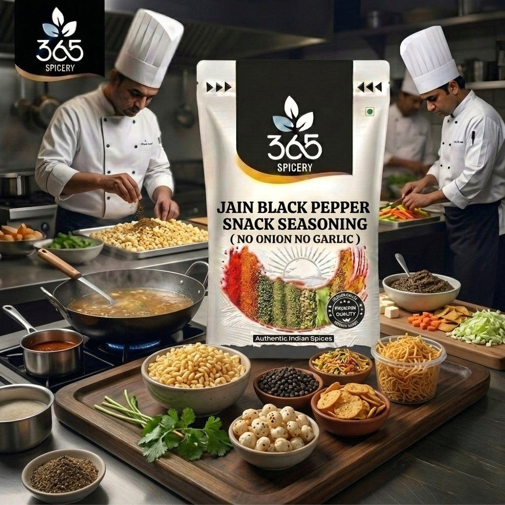 Jain Black Pepper Snack Seasoning | No Onion No Garlic | Jain-Friendly | Natural Ingredients | Grills | 365 Spicery