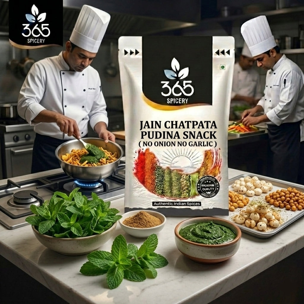 Jain Chatpata Pudina Snack Seasoning | No Onion No Garlic | Jain-Friendly | Gluten-Free | Minty Popcorn | 365 Spicery