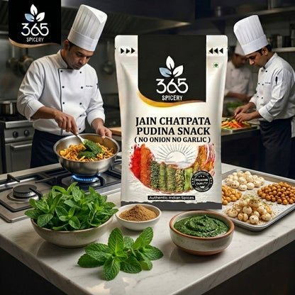 Jain Chatpata Pudina Snack Seasoning | No Onion No Garlic | Jain-Friendly | Gluten-Free | Minty Popcorn | 365 Spicery