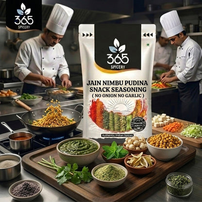 Jain Nimbu Pudina Snack Seasoning | No Onion No Garlic | Jain-Friendly | Gluten-Free | Refreshing Popcorn | 365 Spicery