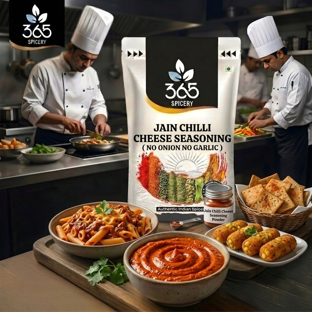Jain Chilli Cheese Seasoning | No Onion No Garlic | Jain-Friendly | No MSG | Premium Popcorn Spice | 365 Spicery