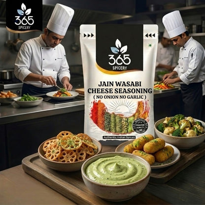 Jain Wasabi Cheese Seasoning | No Onion No Garlic | Jain-Friendly | Vegan | Premium Fries Topping | 365 Spicery