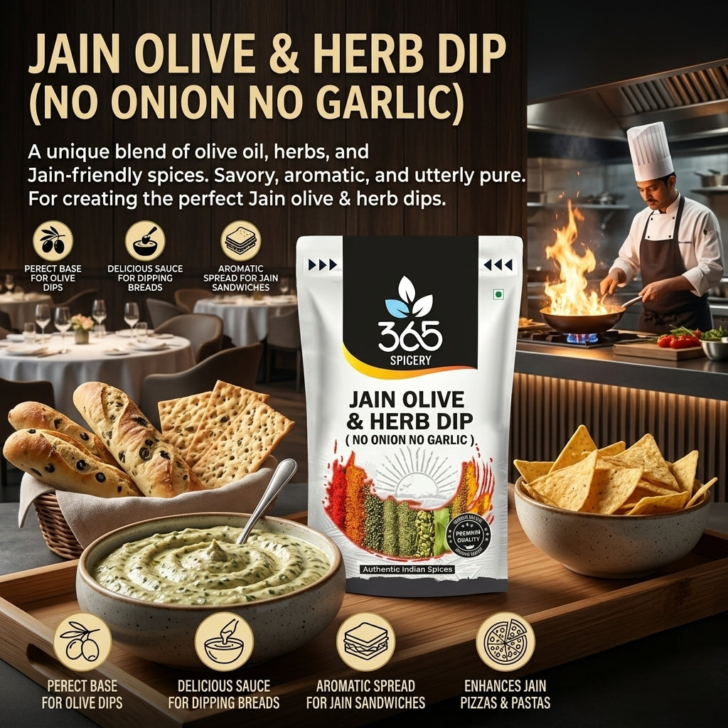 Jain Olive & Herb Dip | No Onion No Garlic | Jain-Friendly | Vegan | Natural Herbs | 365 Spicery