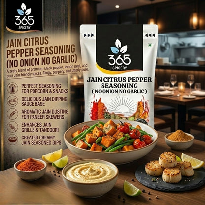Jain Citrus Pepper Seasoning | Bright Zesty Spice | No Onion No Garlic | No Artificial Flavours | 365 Spicery