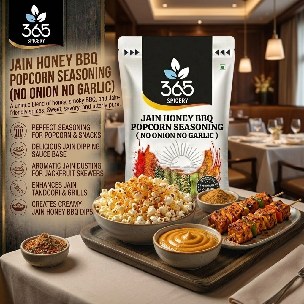 Jain Honey BBQ Popcorn Blend | Sweet & Smoky | No Onion No Garlic | Vegan | Jain-Friendly | 365 Spicery