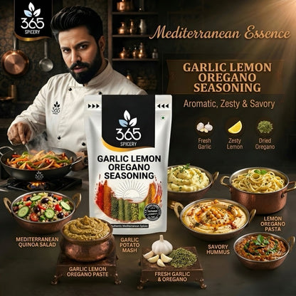 GARLIC LEMON OREGANO SEASONING | Zesty Herb Mix for Fries & Popcorn | No MSG | Gluten-Free | 365 Spicery