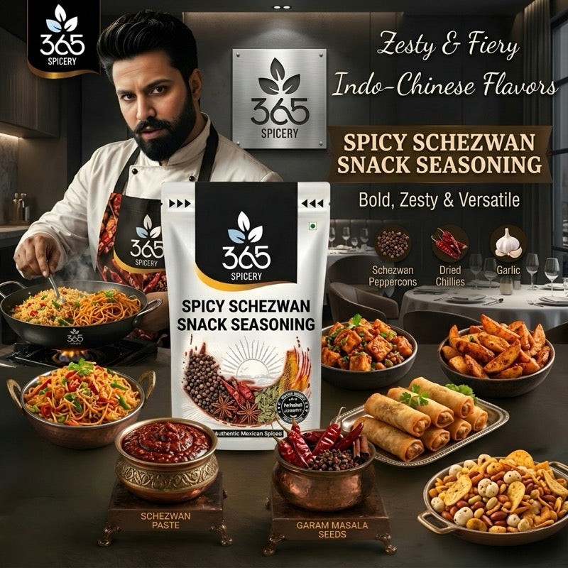 SPICY SCHEZWAN SNACK SEASONING | Fiery Indo-Chinese Blend | Vegan | No Artificial Colours | 365 Spicery