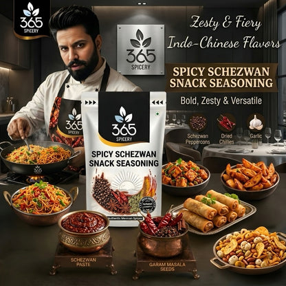 SPICY SCHEZWAN SNACK SEASONING | Fiery Indo-Chinese Blend | Vegan | No Artificial Colours | 365 Spicery