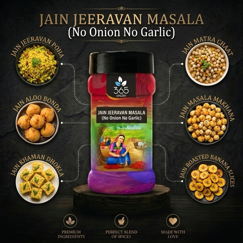 Jain Jeeravan Masala | No Onion No Garlic | Jain-Friendly | Natural Ingredients | Tangy Snack Mix | 365 Spicery