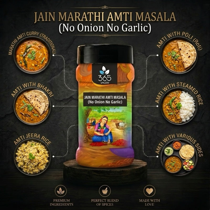 Jain Marathi Amti Masala | No Onion No Garlic | Jain-Friendly | Gluten-Free | Authentic Dal Mix | 365 Spicery