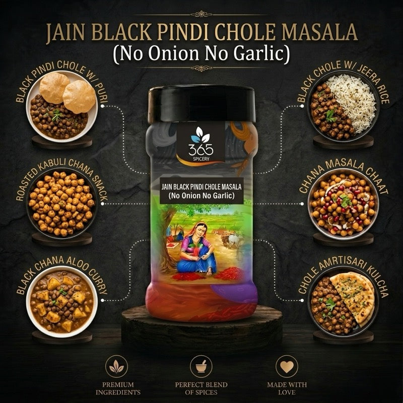 Jain Black Pindi Chole Masala | No Onion No Garlic | Jain-Friendly | Authentic Chickpea Mix | 365 Spicery
