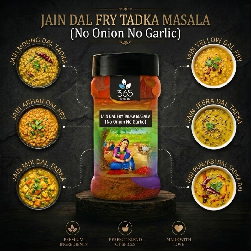 Jain Dal Fry Tadka Masala | No Onion No Garlic | Jain-Friendly | Authentic Tempering Seasoning | 365 Spicery