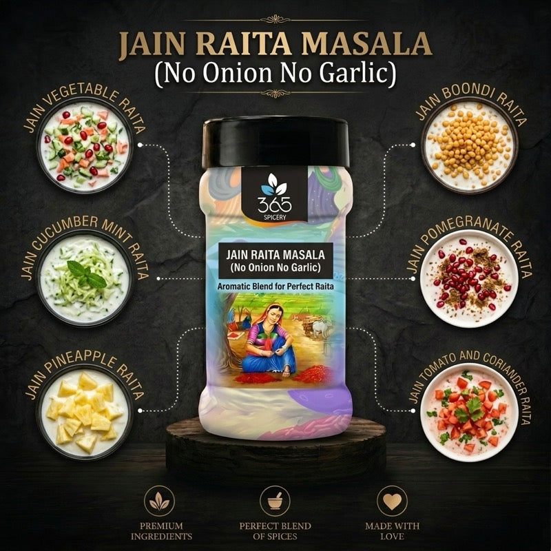 Jain Raita Masala | No Onion No Garlic | Jain-Friendly | Yogurt Dressing Spice Blend | 365 Spicery