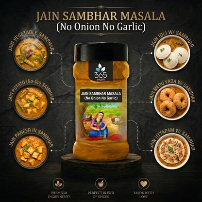 Jain Sambhar Masala | No Onion No Garlic | Jain-Friendly | Classic Lentil Curry Blend | 365 Spicery