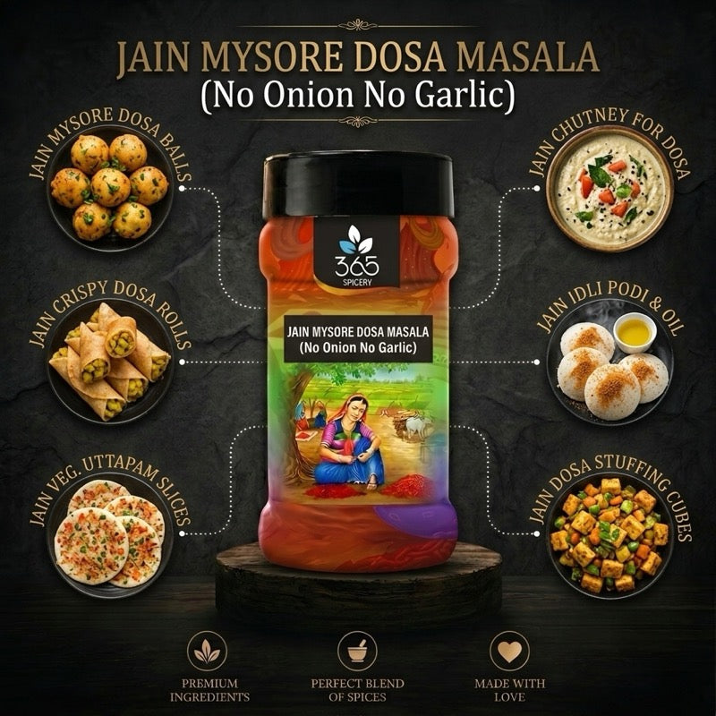 Jain Mysore Dosa Masala | No Onion No Garlic | Jain-Friendly | Authentic South Indian Mix | 365 Spicery