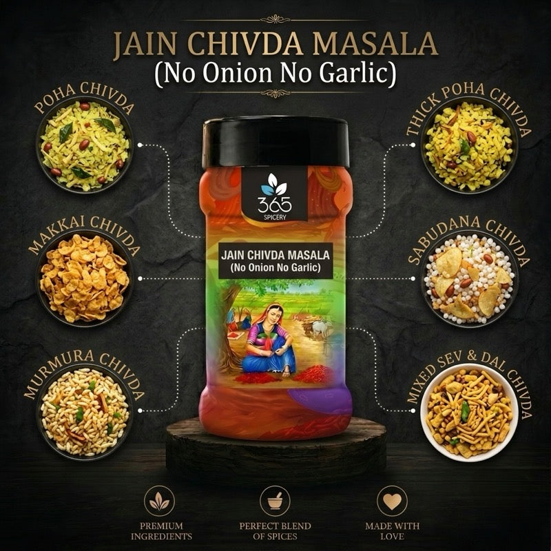 Jain Chivda Masala | No Onion No Garlic | Jain-Friendly | Savory Snack Seasoning Blend | 365 Spicery