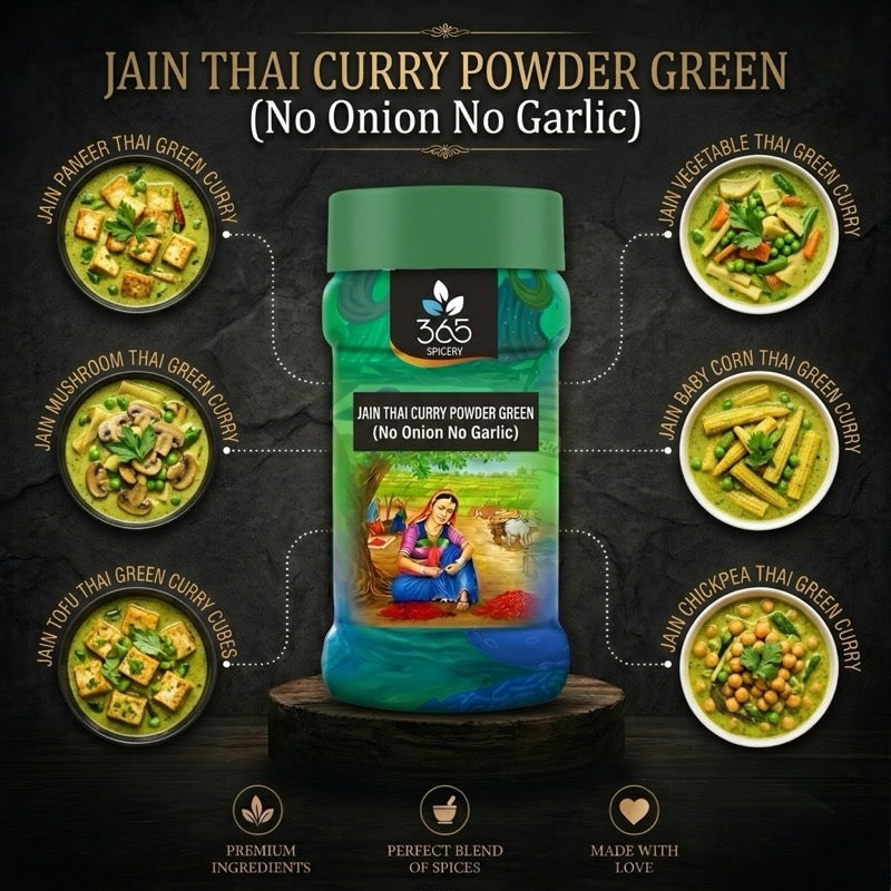 Jain Thai Curry Powder - Green | No Onion No Garlic | Jain-Friendly | Vegan Exotic Seasoning | 365 Spicery