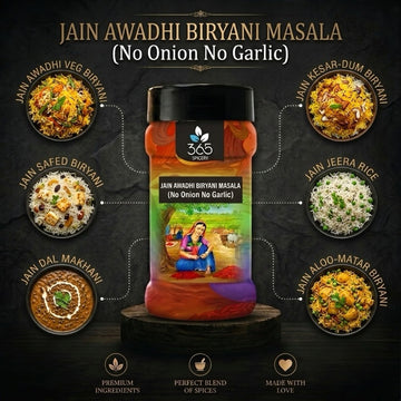 Jain Awadhi Biryani Masala | No Onion No Garlic | Jain-Friendly | Mild Royal Fragrant Mix | 365 Spicery