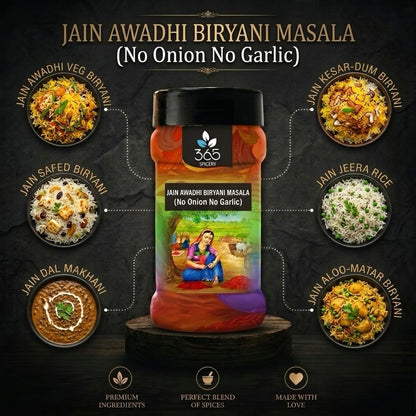 Jain Awadhi Biryani Masala | No Onion No Garlic | Jain-Friendly | Mild Royal Fragrant Mix | 365 Spicery