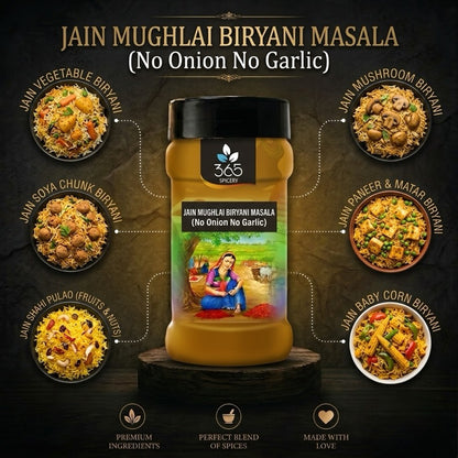 Jain Mughlai Biryani Masala | No Onion No Garlic | Jain-Friendly | Authentic Gourmet Blend | 365 Spicery