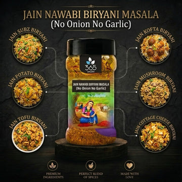 Jain Nawabi Biryani Masala | No Onion No Garlic | Jain-Friendly | Royal Rich Spice Mix | 365 Spicery