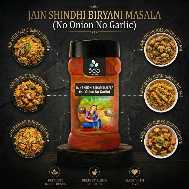 Jain Sindhi Biryani Masala | No Onion No Garlic | Jain-Friendly | Premium Aromatic Blend | 365 Spicery