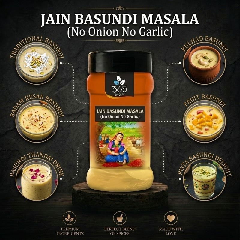 Jain Basundi Masala | No Onion No Garlic | Jain-Friendly | Rich Dessert Spice Mix | 365 Spicery