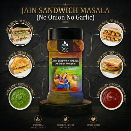 Jain Sandwich Masala | No Onion No Garlic | Jain-Friendly | Tangy Zesty Blend | Gluten-Free | 365 Spicery