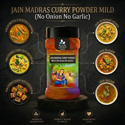 Jain Madras Curry Powder - Mild | No Onion No Garlic | Jain-Friendly | Balanced Spice Mix | Vegan | 365 Spicery