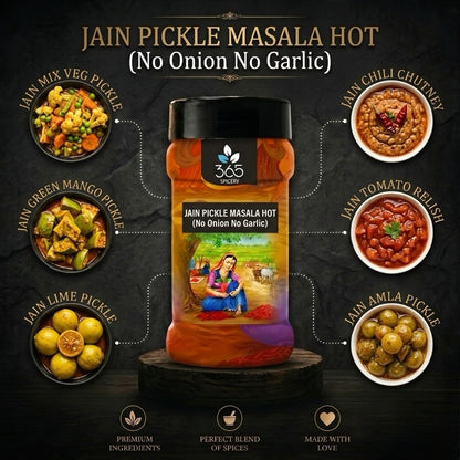 Jain Pickle Masala - Hot | No Onion No Garlic | Jain-Friendly | Traditional Preservative-Free | 365 Spicery