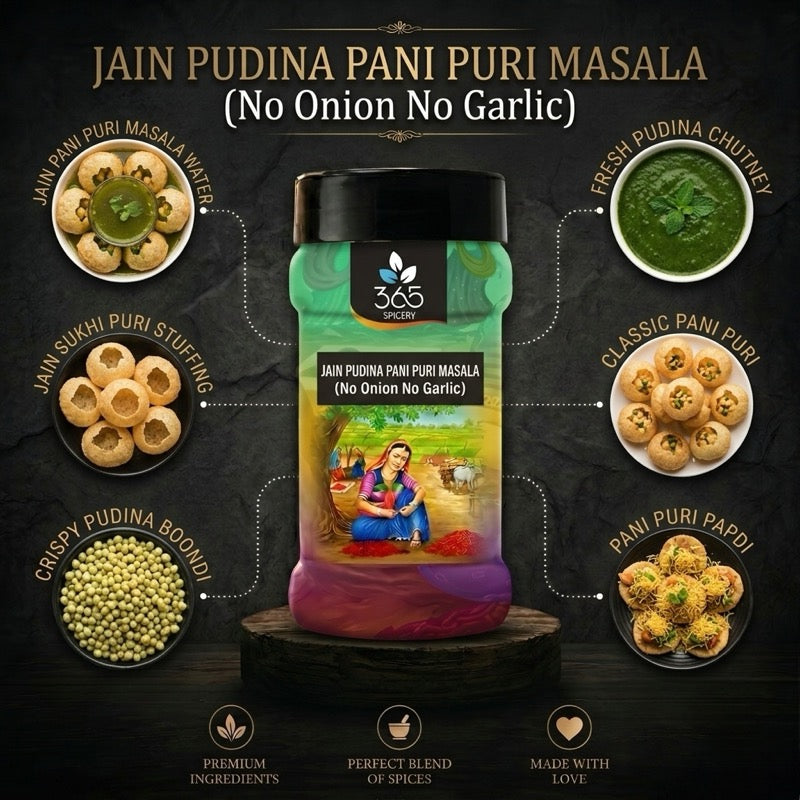 Jain Pudina Pani Puri Masala | No Onion No Garlic | Jain-Friendly | Refreshing Mint Blend | Vegan | 365 Spicery