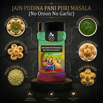 Jain Pudina Pani Puri Masala | No Onion No Garlic | Jain-Friendly | Refreshing Mint Blend | Vegan | 365 Spicery