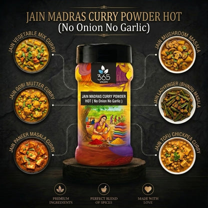 Jain Madras Curry Powder - Hot | No Onion No Garlic | Jain-Friendly | Bold Spices | Made in India | 365 Spicery