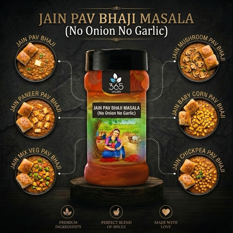 Jain Pav Bhaji Masala | No Onion No Garlic | Jain-Friendly | Premium Quality | Traditional Recipe | 365 Spicery