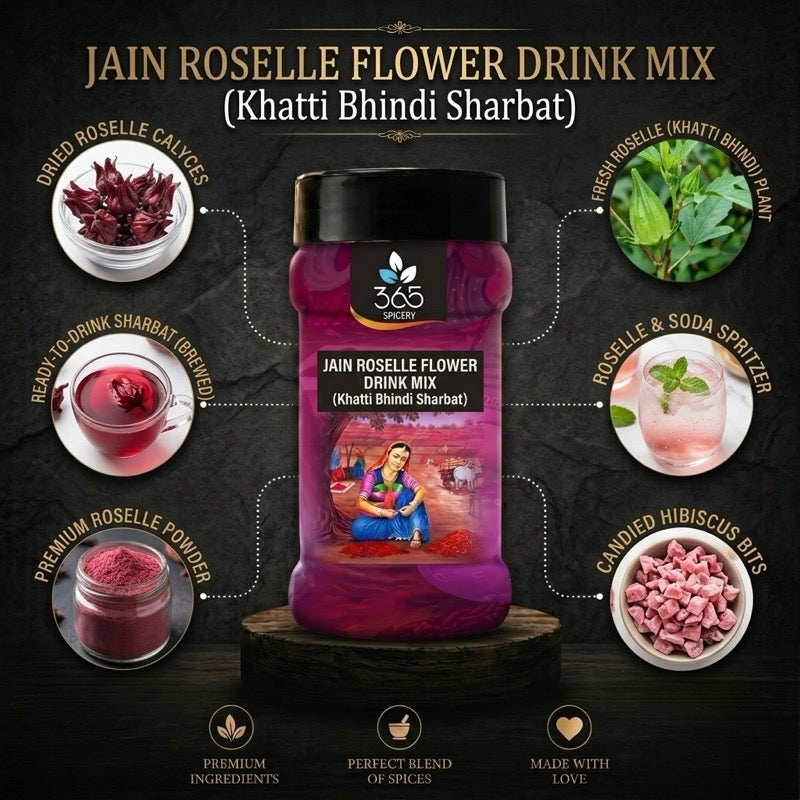 Jain Roselle Flower Drink Mix | No Onion No Garlic | Jain-Friendly | Natural Refreshing Beverage | 365 Spicery