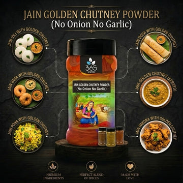 Jain Golden Chutney Powder | No Onion No Garlic | Jain-Friendly | No Artificial Flavours | Mild Dip | 365 Spicery