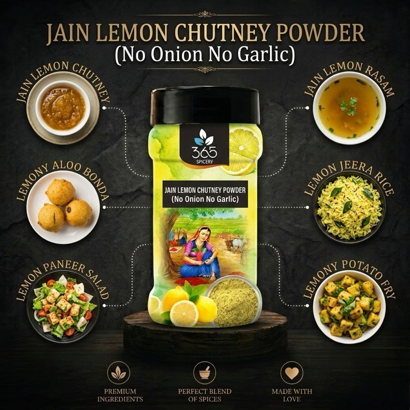 Jain Lemon Chutney Powder | No Onion No Garlic | Jain-Friendly | Tangy & Natural | Rice & Snack Dip | 365 Spicery