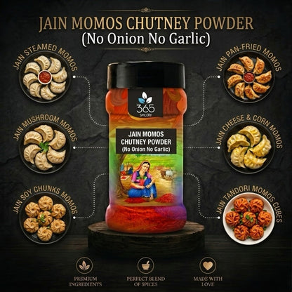 Jain Momos Chutney Powder | No Onion No Garlic | Jain-Friendly | Spicy & Vegan | Premium Quality Dip | 365 Spicery