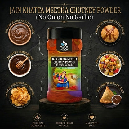 Jain Khatta Meetha Chutney Powder | No Onion No Garlic | Jain-Friendly | Sweet & Sour Snack Dip | 365 Spicery