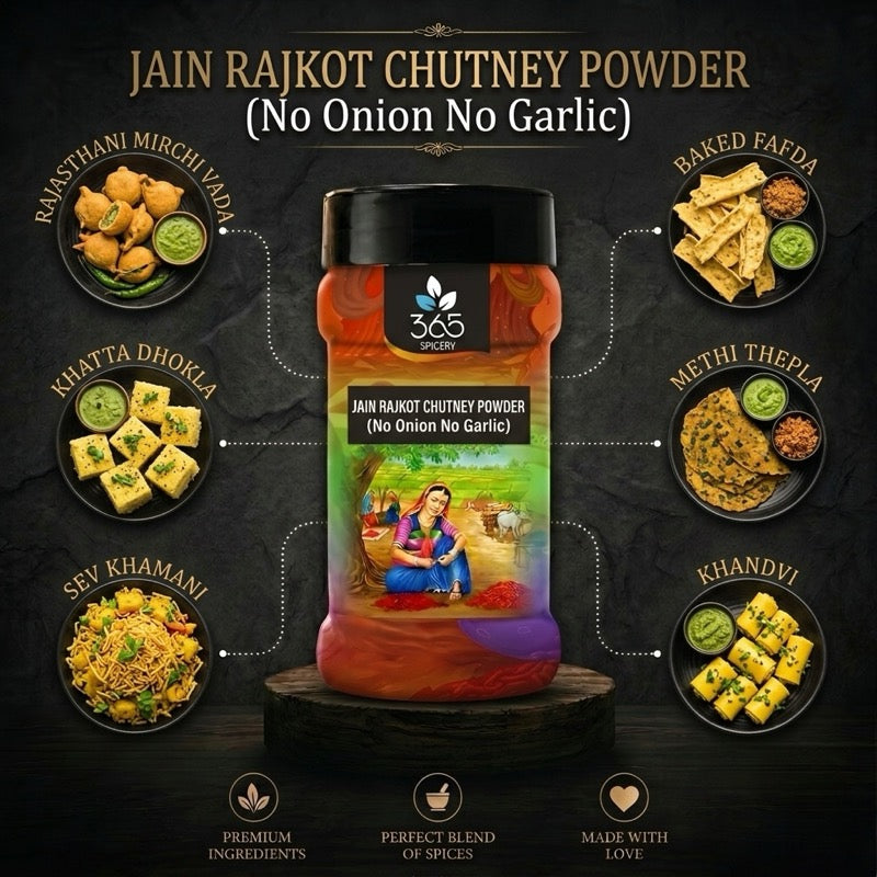 Jain Rajkot Chutney Powder | No Onion No Garlic | Jain-Friendly | Authentic Regional Spice Blend | 365 Spicery