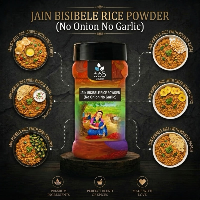 Jain Bisibele Rice Powder | No Onion No Garlic | Jain-Friendly | No Artificial Colours | Comfort Food | 365 Spicery