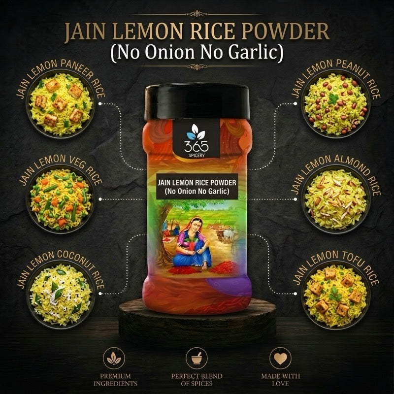 Jain Lemon Rice Powder | No Onion No Garlic | Jain-Friendly | Natural Ingredients | Tangy Rice Mix | 365 Spicery