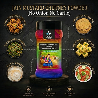 Jain Mustard Chutney Powder | No Onion No Garlic | Jain-Friendly | Natural Ingredients | Pungent Dip | 365 Spicery