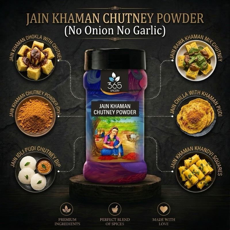 Jain Khaman Chutney Powder | No Onion No Garlic | Jain-Friendly | No Artificial Colours | Snack Dip | 365 Spicery