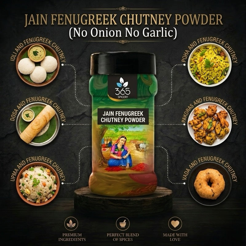Jain Fenugreek Chutney Powder | No Onion No Garlic | Jain-Friendly | Gluten-Free | Healthy Spice Mix | 365 Spicery
