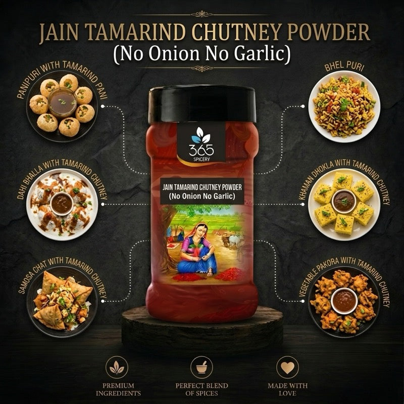 Jain Tamarind Chutney Powder | No Onion No Garlic | Jain-Friendly | Natural Ingredients | Tangy Dip | 365 Spicery