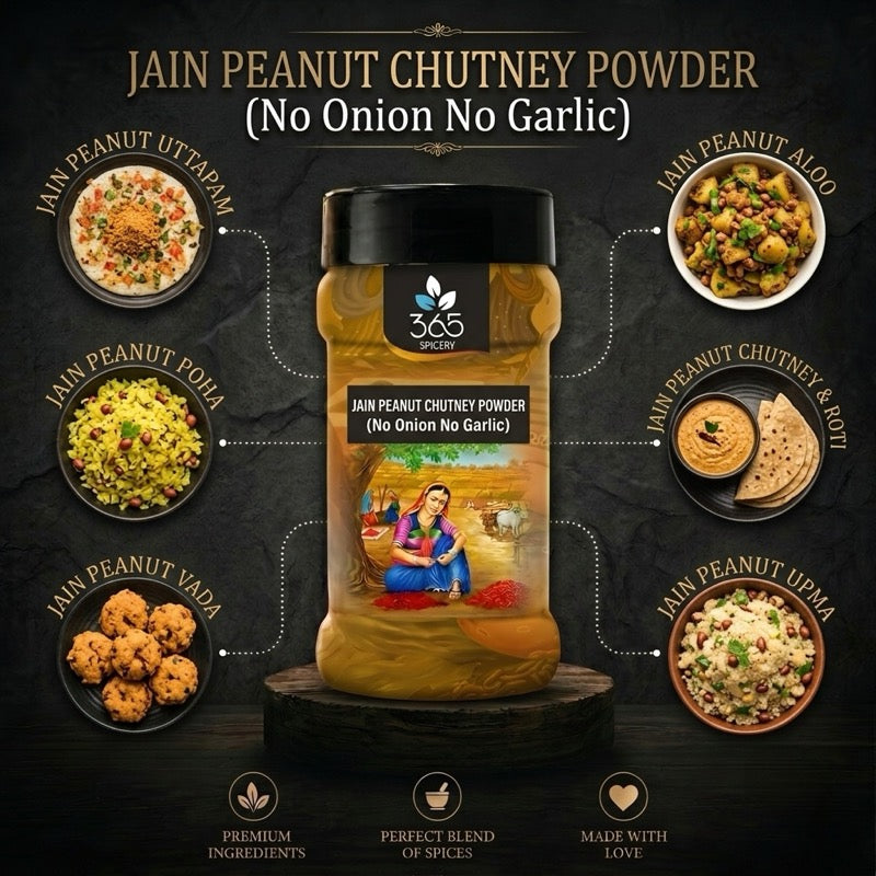 Jain Peanut Chutney Powder | No Onion No Garlic | Jain-Friendly | High Protein | Vegan | Idli Dosa Dip | 365 Spicery