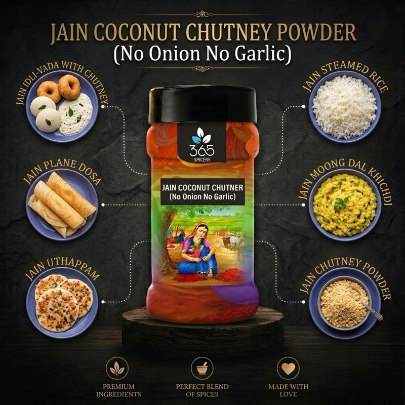 Jain Coconut Chutney Powder | No Onion No Garlic | Jain-Friendly | No Artificial Flavours | Idli Dosa Mix | 365 Spicery