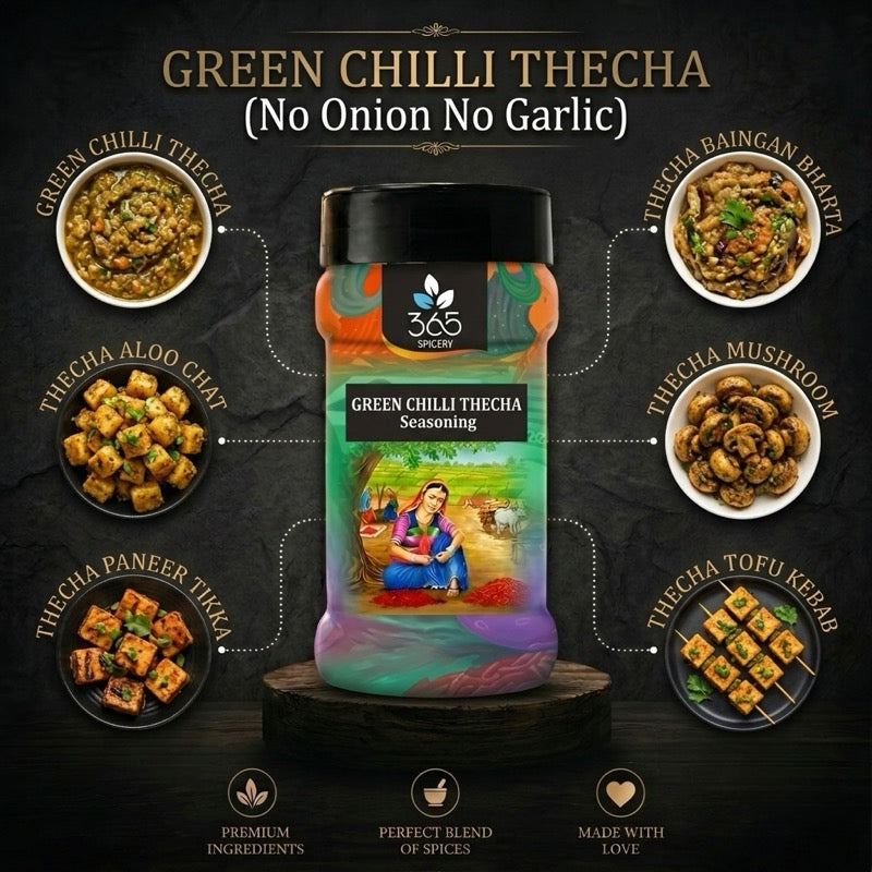 Jain Green Chilli Thecha | No Onion No Garlic | Jain-Friendly | Natural Ingredients | Spicy Maharashtrian | 365 Spicery