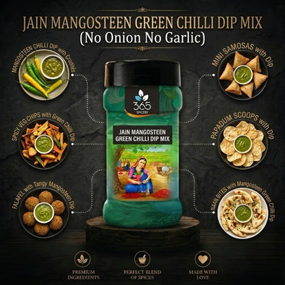JAIN MANGOSTEEN GREEN CHILLI DIP MIX | No Onion No Garlic | Unique Tangy Blend | Vegan | 365 Spicery